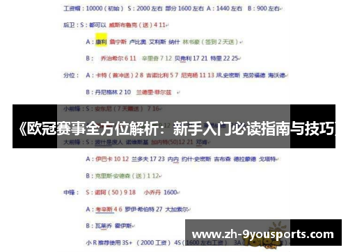 《欧冠赛事全方位解析:新手入门必读指南与技巧》 《欧冠赛事全方位解析:新手入门必读指南与技巧》